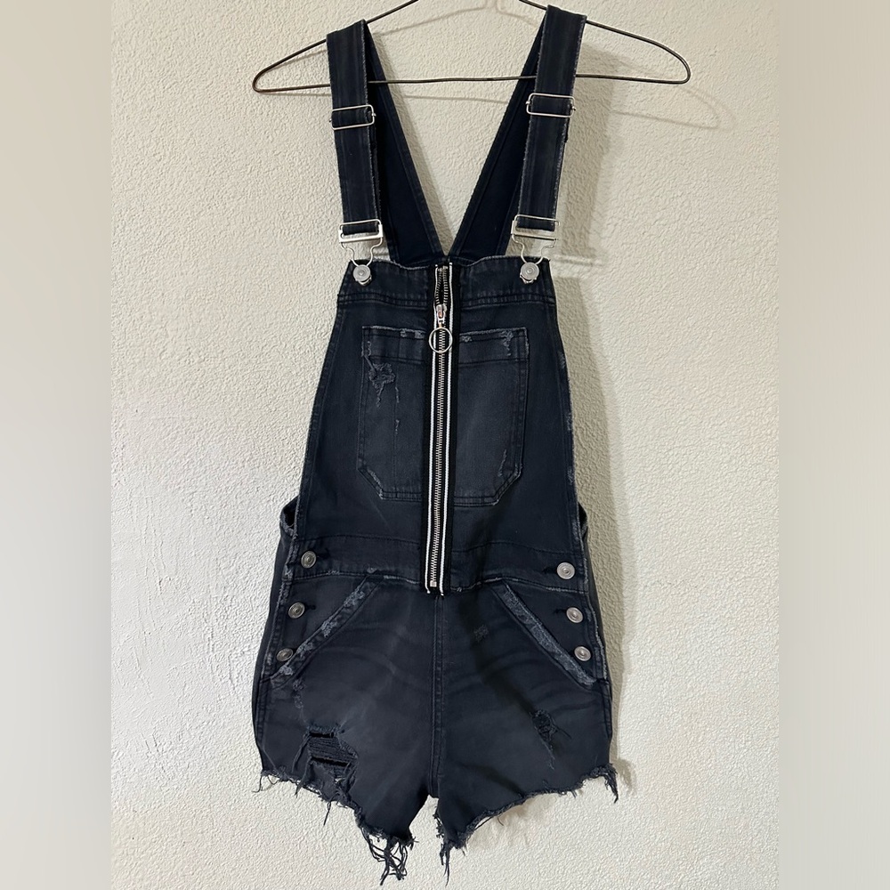 Hudson Jeans Joey Shortall Women Cotton Black Denim Exposed Zip Distressed Sz XS